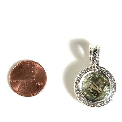 David Yurman Sterling Silver Diamond Prasiolite 14mm Cerise Enhancer Pendant 2 of 6