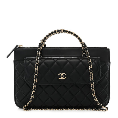 Chanel Lambskin Quilted Chain Top Handle Clutch With Chain Black 1 of 9