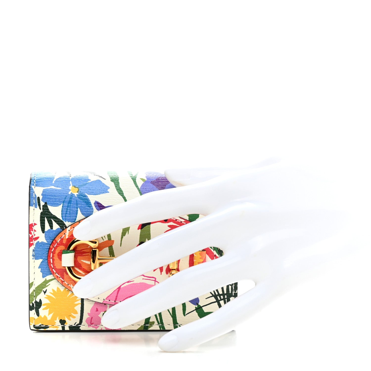 Gucci X KEN SCOTT New Shangai Calfskin Jardin D Avril Floral Print Horsebit 1955 Card Case Wallet Ivory Pink 2 of 7