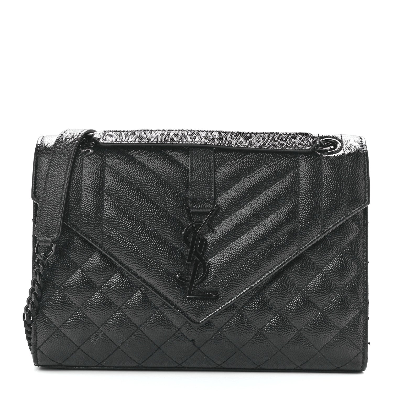 Saint Laurent Grain De Poudre Textured Mixed Matelasse Triquilt Medium Monogram Monochrome Satchel Black 1 of 12
