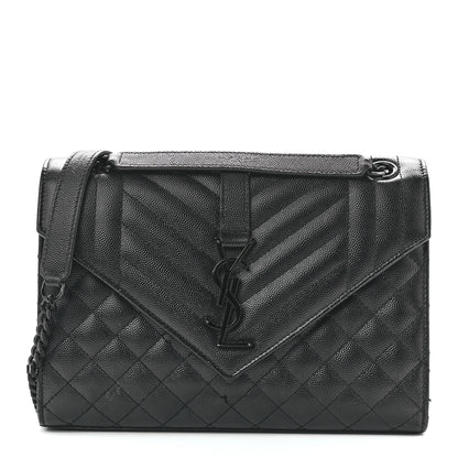 Saint Laurent Grain De Poudre Textured Mixed Matelasse Triquilt Medium Monogram Monochrome Satchel Black 1 of 12