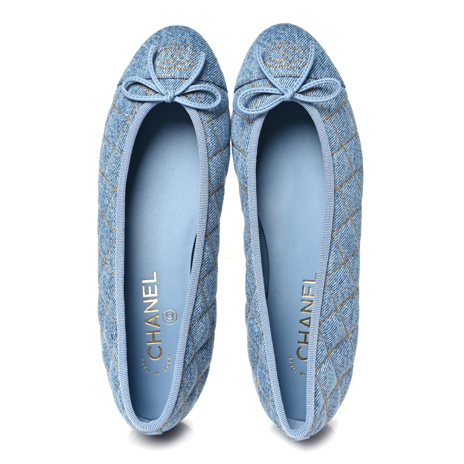 Chanel Washed Denim Quilted Cap Toe CC Ballerina Flats 38.5 Light Blue 2 of 10