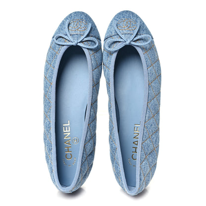 Chanel Washed Denim Quilted Cap Toe CC Ballerina Flats 38.5 Light Blue 2 of 10