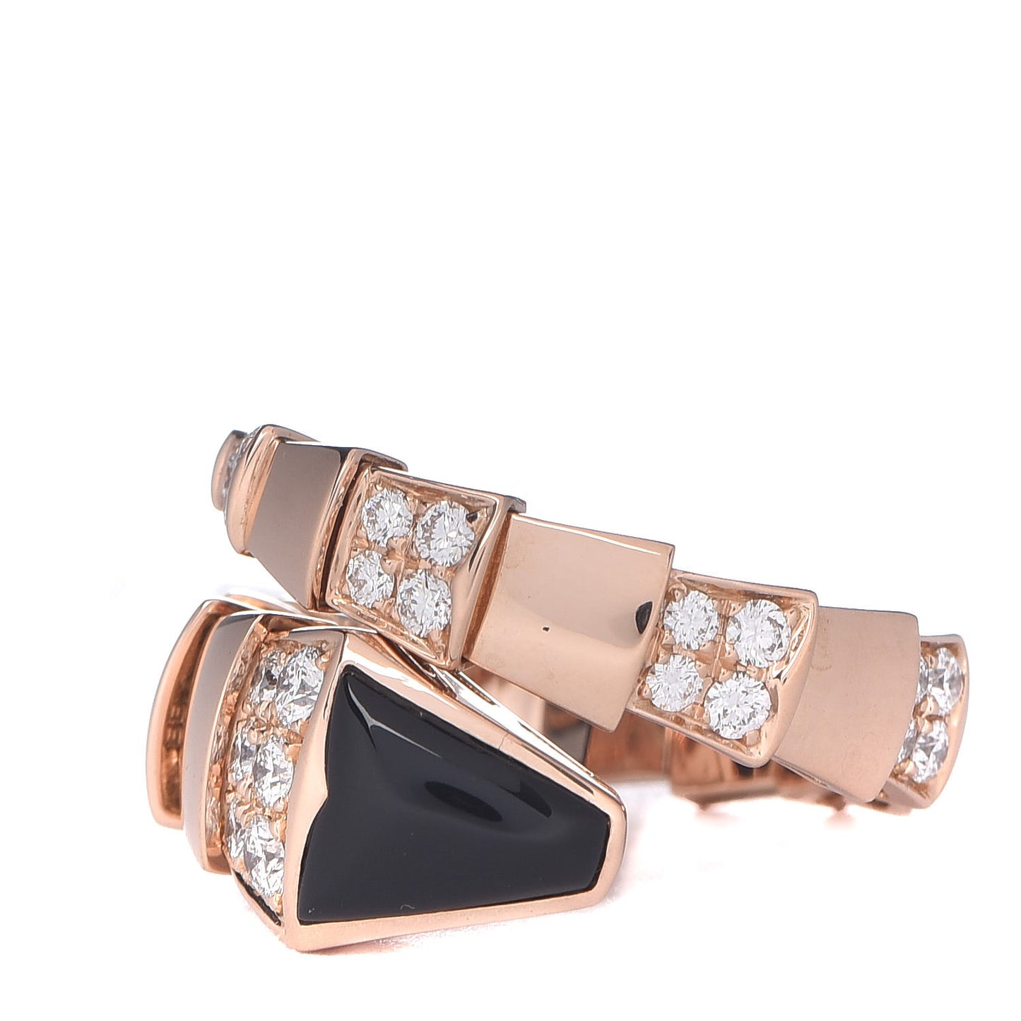18K Rose Gold Diamond Black Onyx Serpenti Ring L