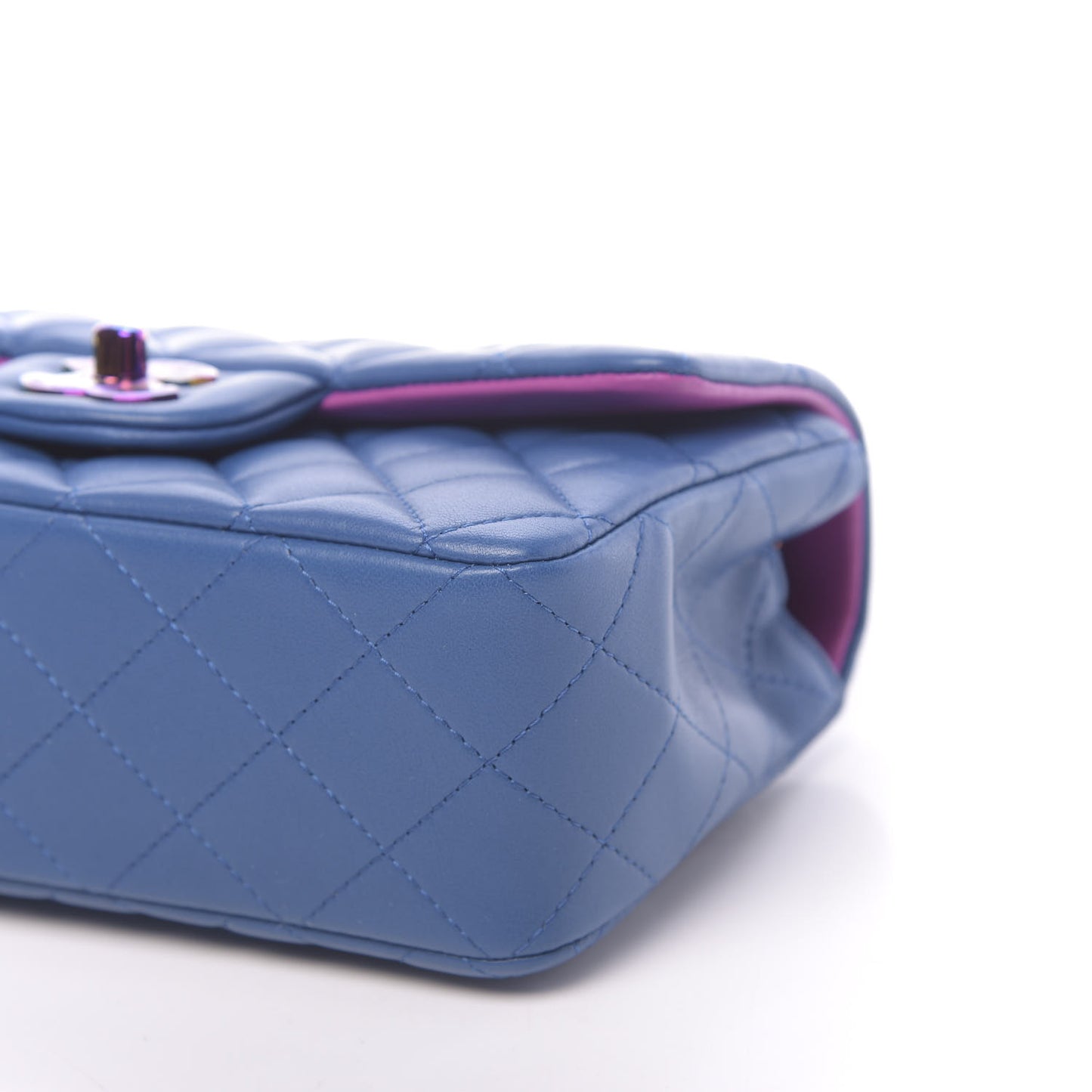 Lambskin Quilted Mini Rectangular Flap Blue Purple