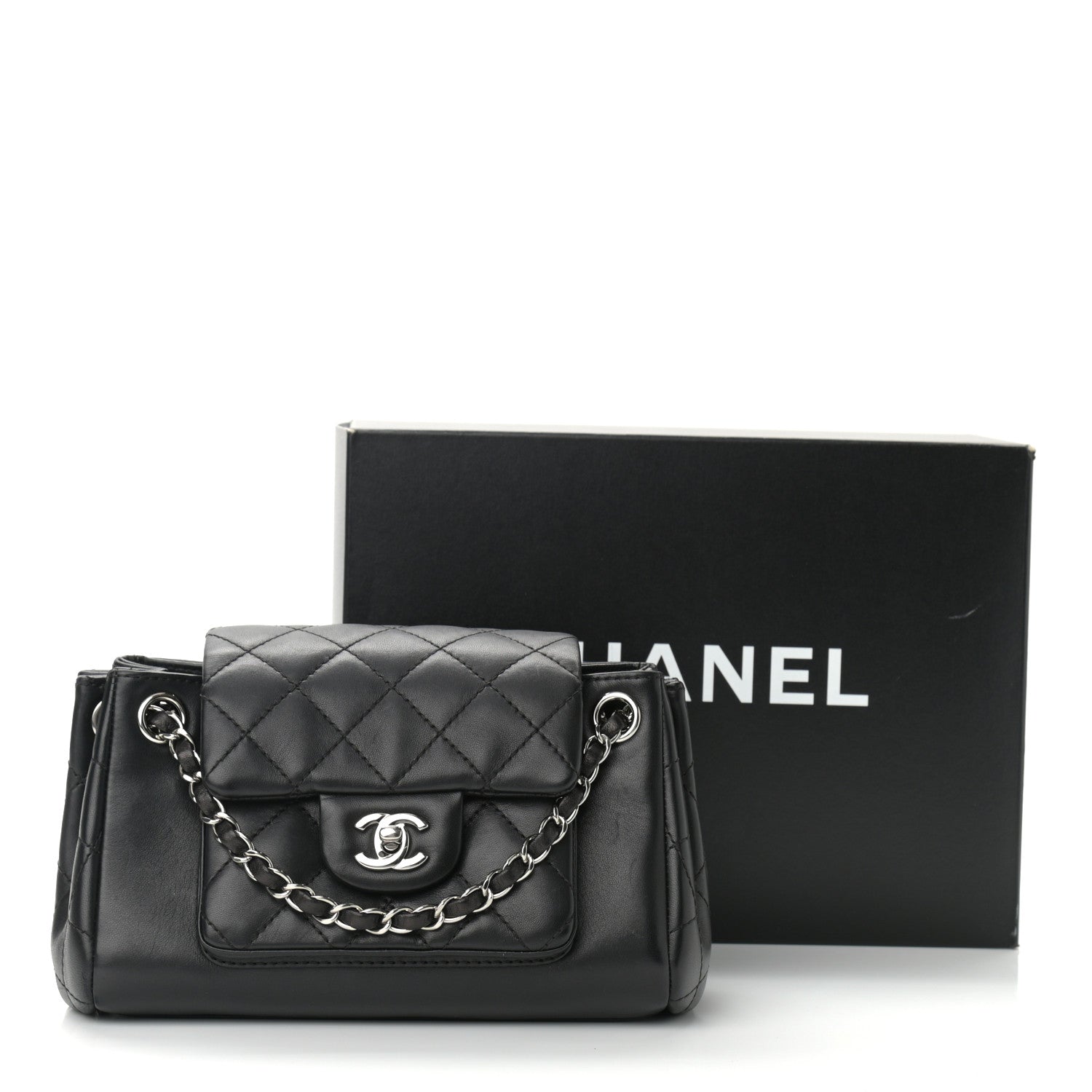 Chanel Lambskin Quilted CC Small Accordion Shopping Bag Black 10 of 10