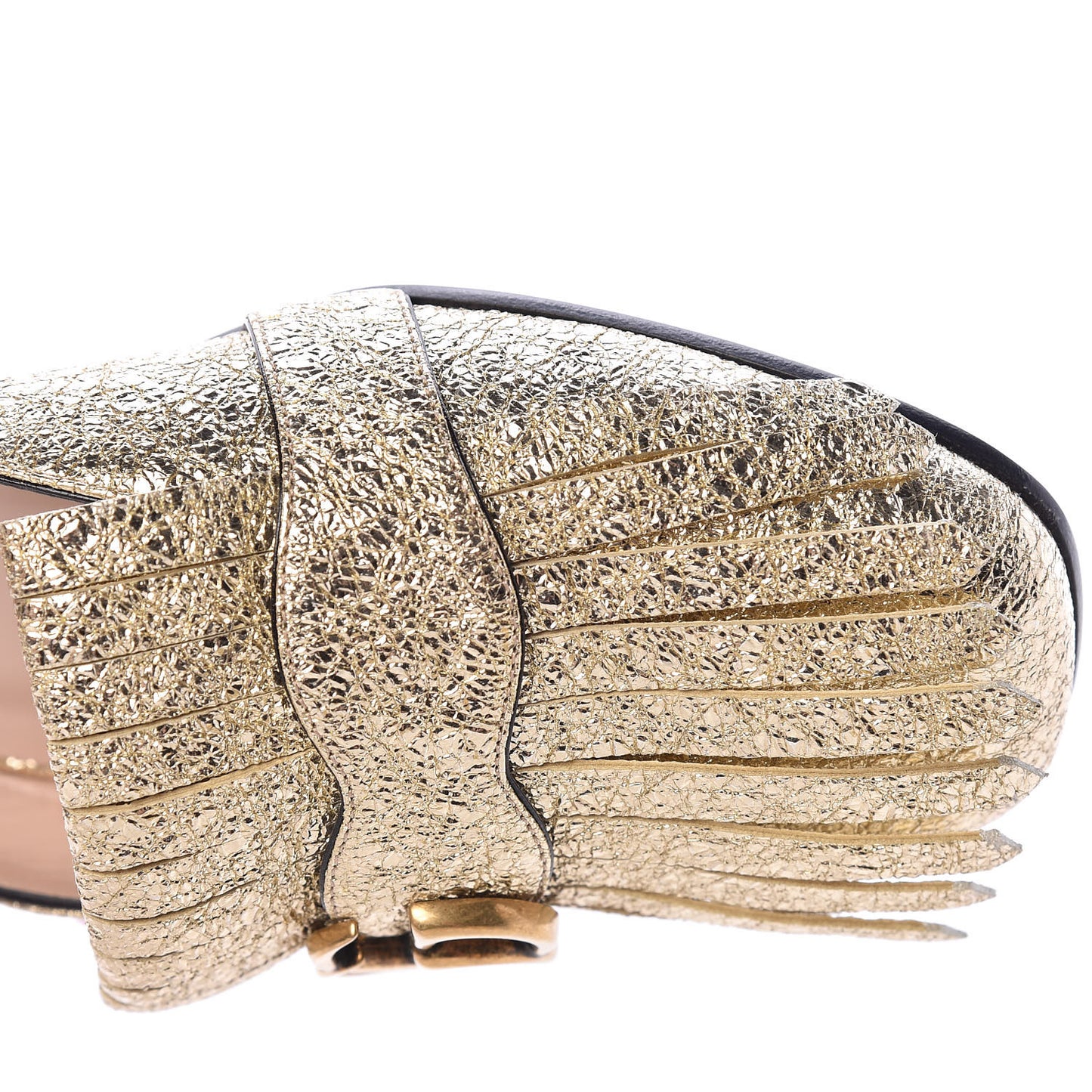 Galassia Womens GG Marmont Fringe Slippers 37.5 Platino