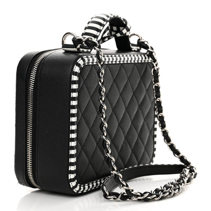 Chanel Caviar Quilted Striped Medium CC Filigree Vanity Case Black White 3 of 11