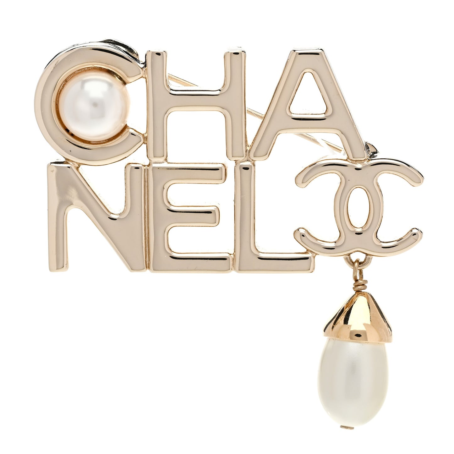 Pearl Cha Nel CC Logo Brooch