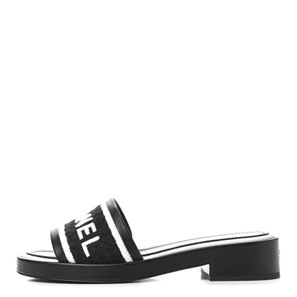 Chanel Lambskin Embroidered CC Mule Sandal 38.5 Black White 1 of 10