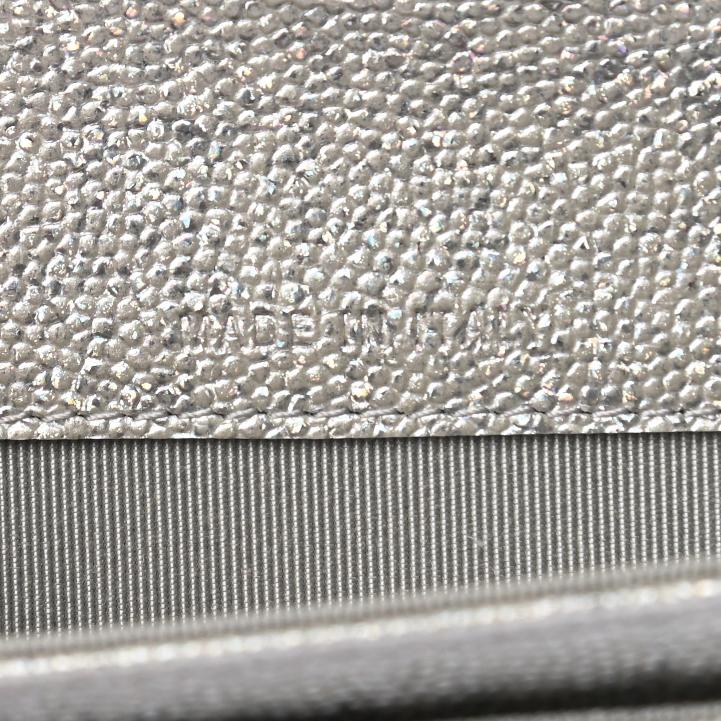 Glittered Metallic Caviar Quilted Flap Card Holder Wallet Silver