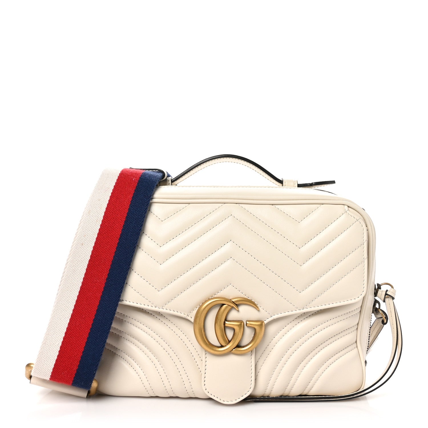 Gucci Calfskin Matelasse Sylvie Web Small GG Marmont Top Handle Shoulder Bag White 1 of 10