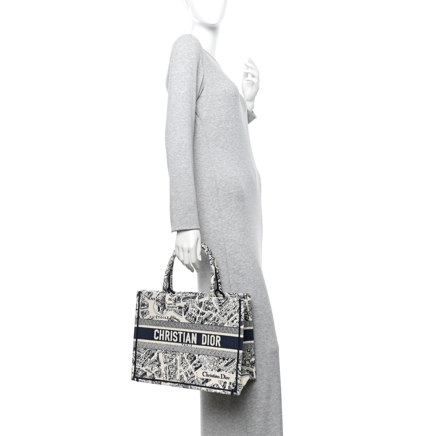 Canvas Embroidered Medium Plan De Paris Book Tote White Blue
