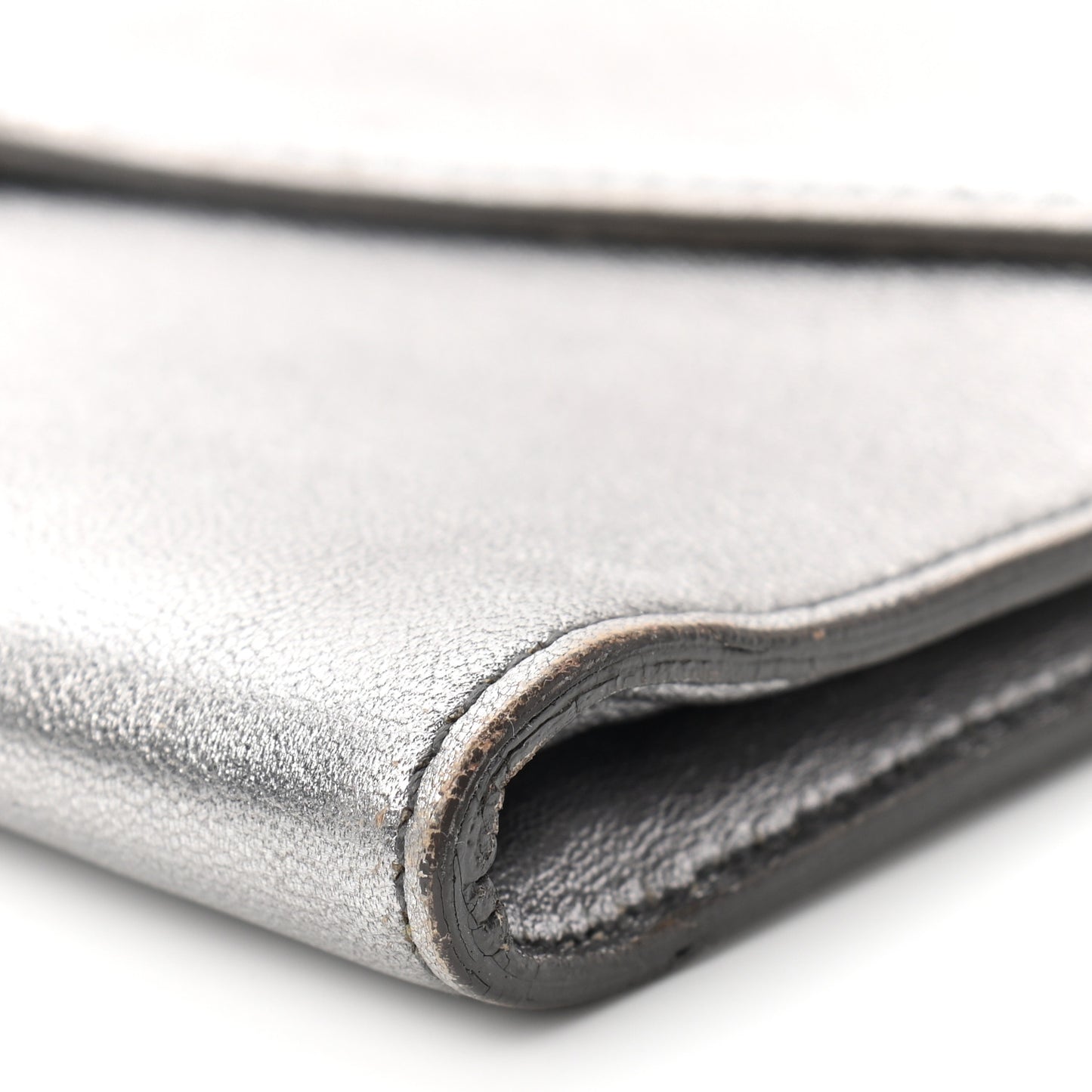 Metallic Calfskin Y-Mail Clutch Silver
