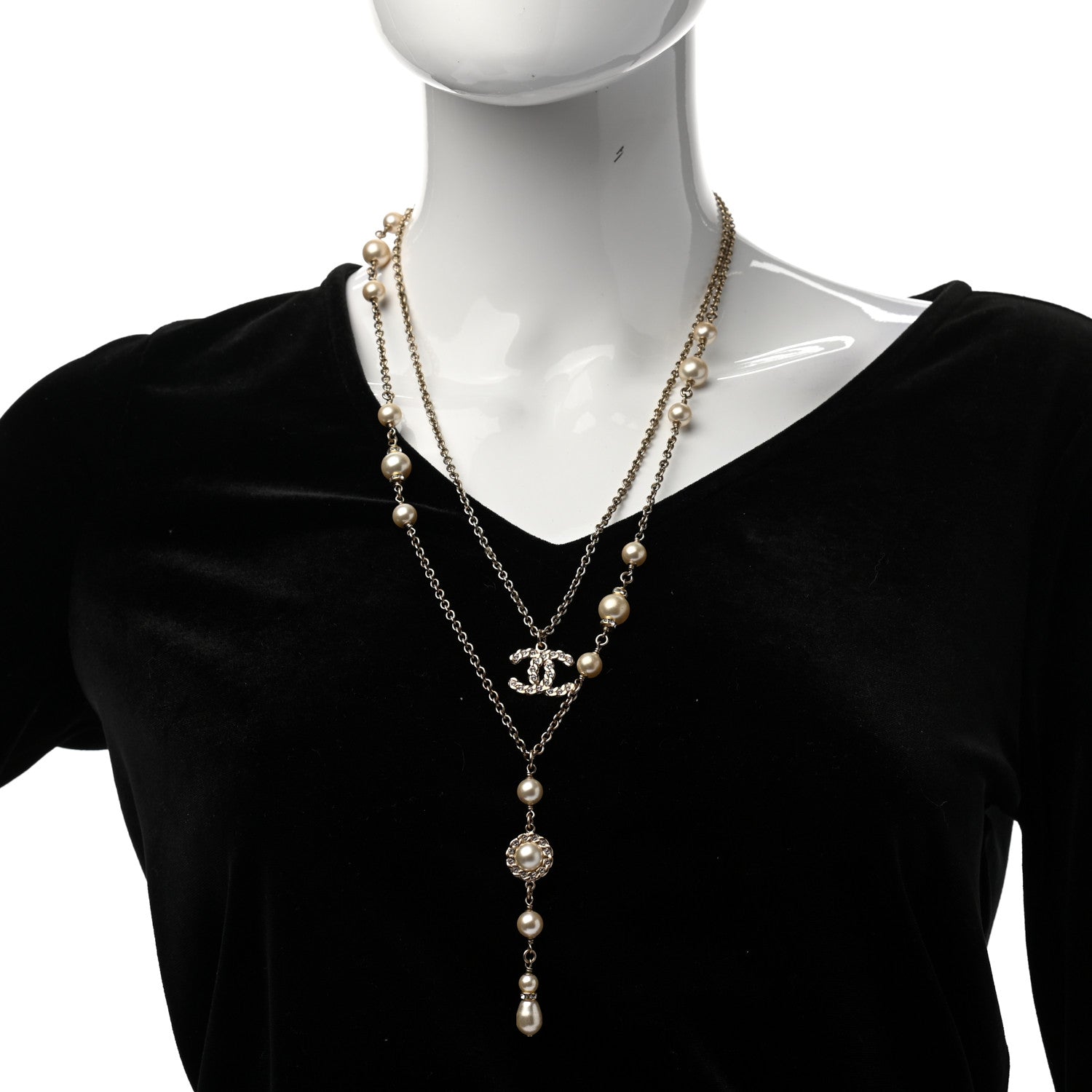 Chanel Crystal Pearl Pearls Coronation CC Layered Necklace Gold 2 of 7