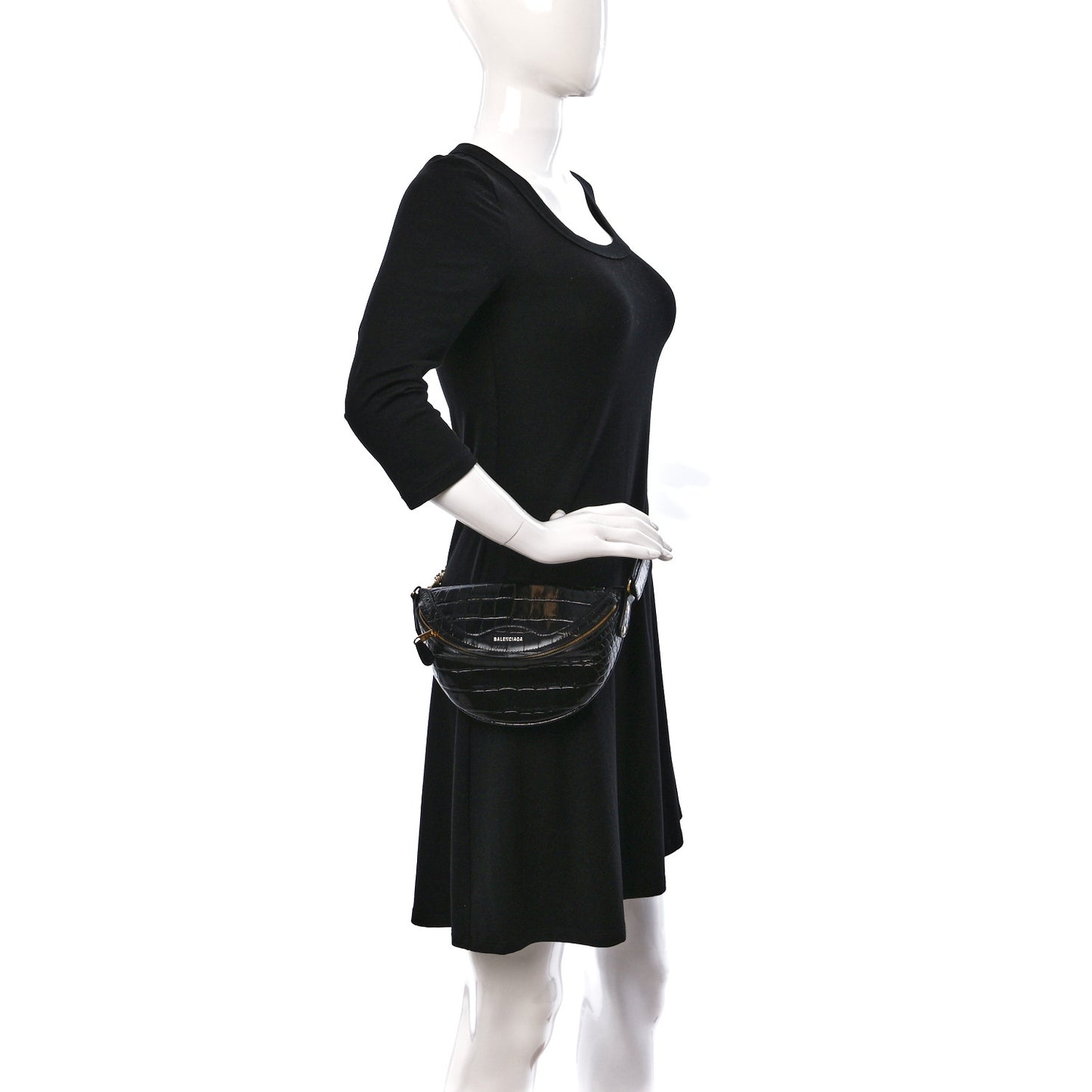 Calfskin Crocodile Embossed Souveniers Charms Belt Bag Black