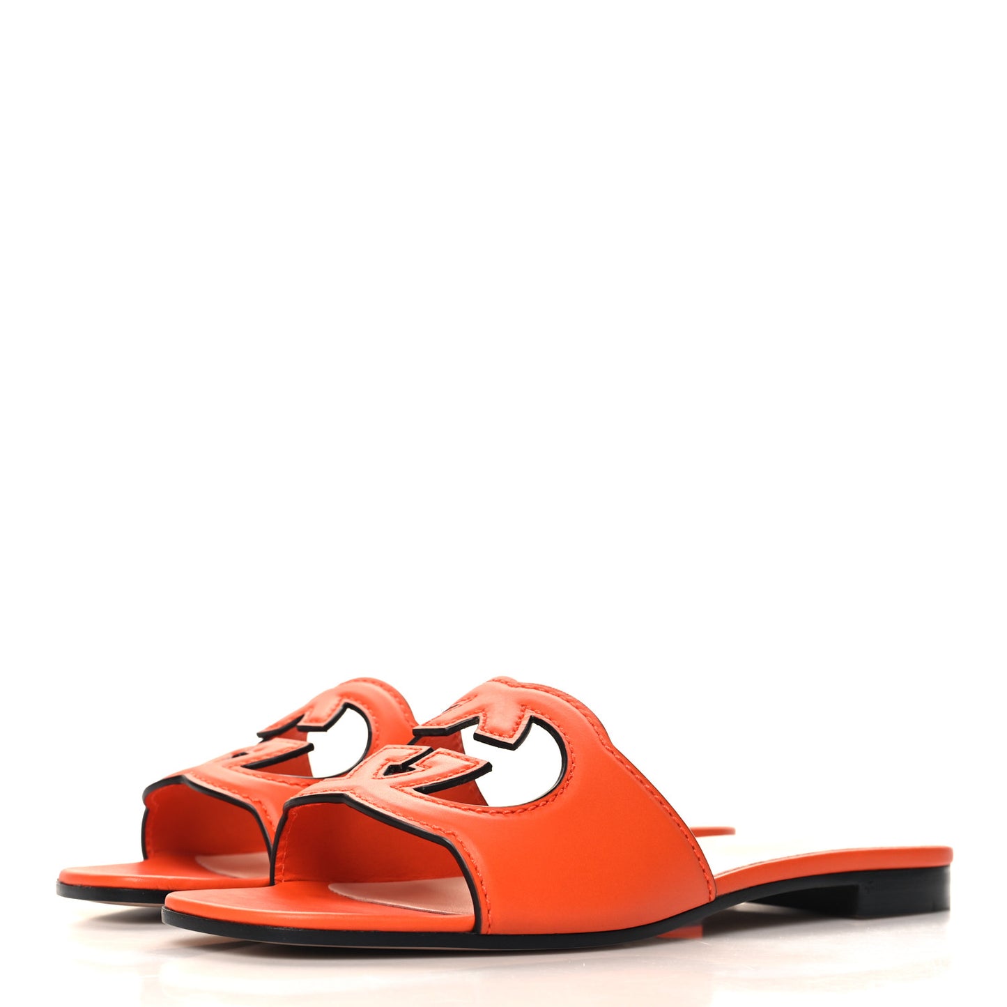 Cosmos Softy Calfskin Interlocking G Cut Out Slide Sandals 39.5 Deep Orange