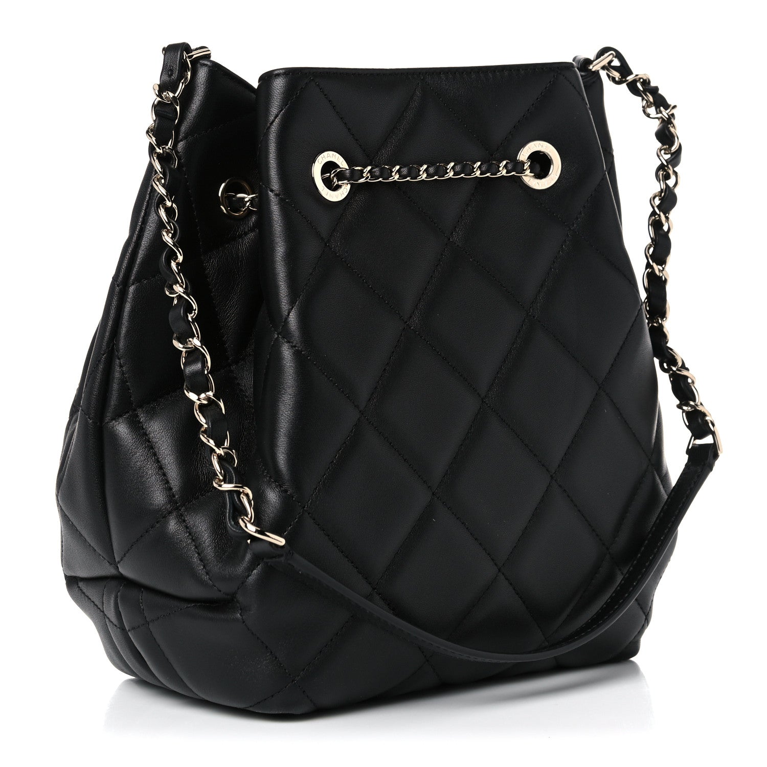 Chanel Lambskin Quilted Large CC Drawstring Bag Black 3 of 10