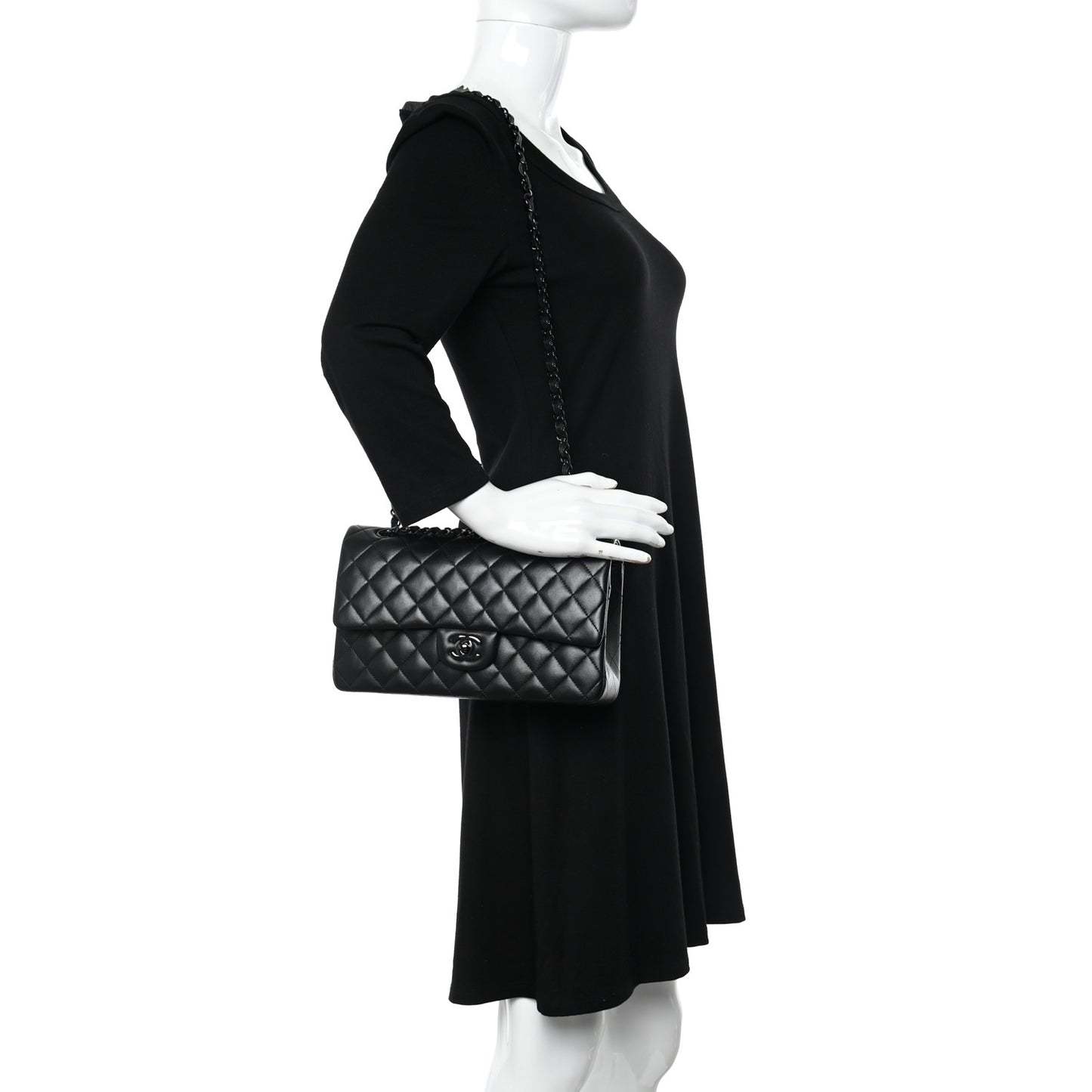 Lambskin Quilted Medium Double Flap So Black