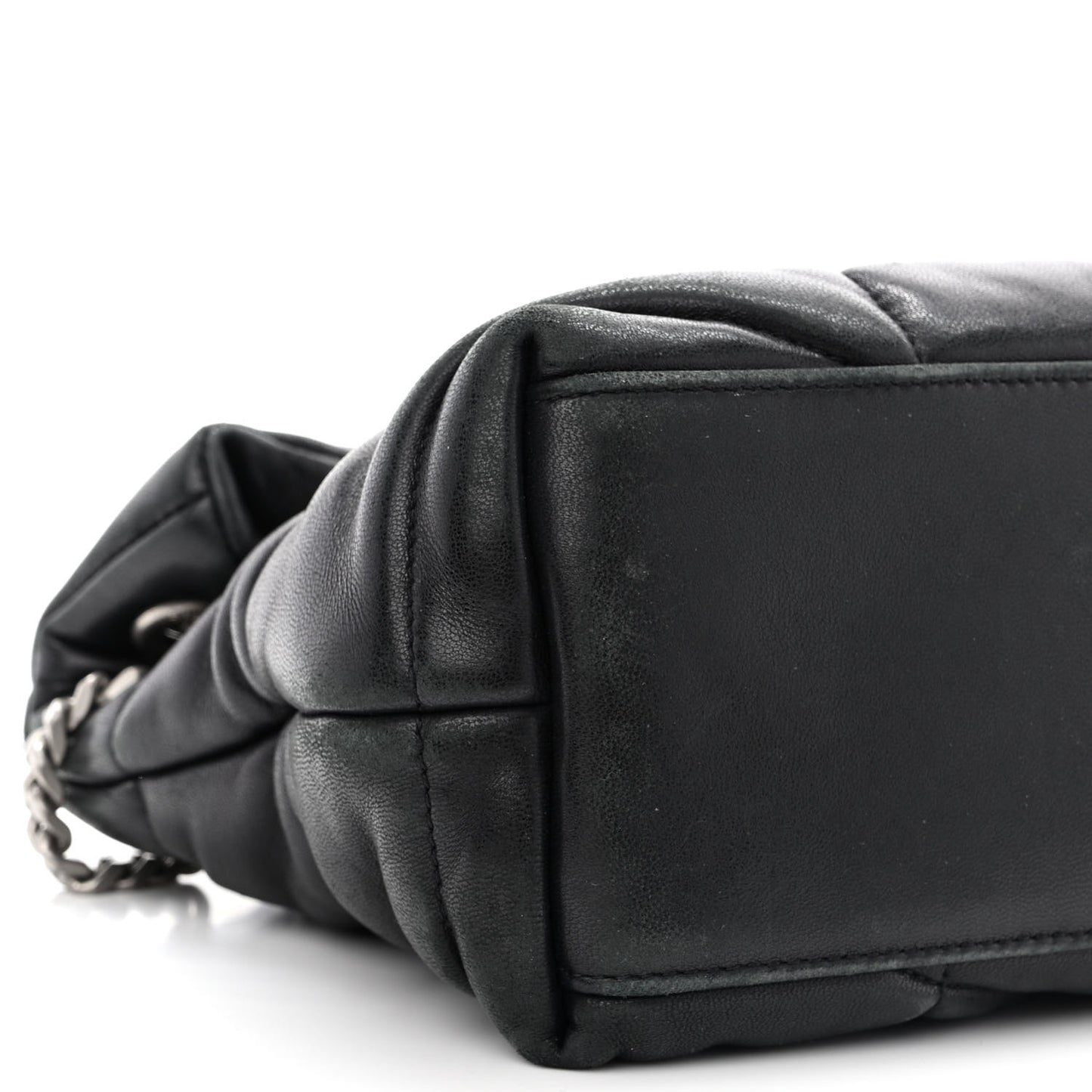 Lambskin Quilted Small Loulou Puffer Monogram Chain Satchel Black
