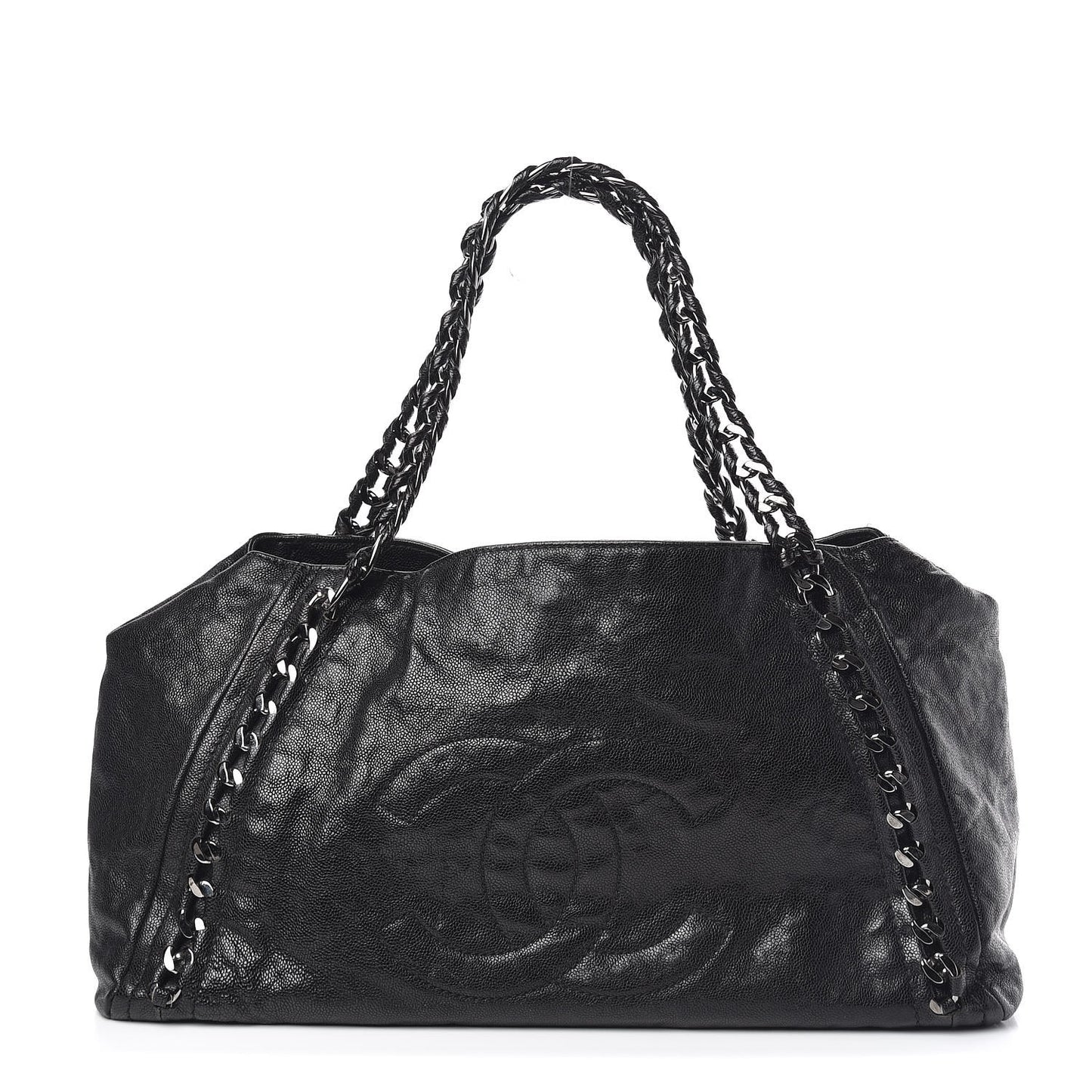 Glazed Caviar East West Modern Chain Tote Black