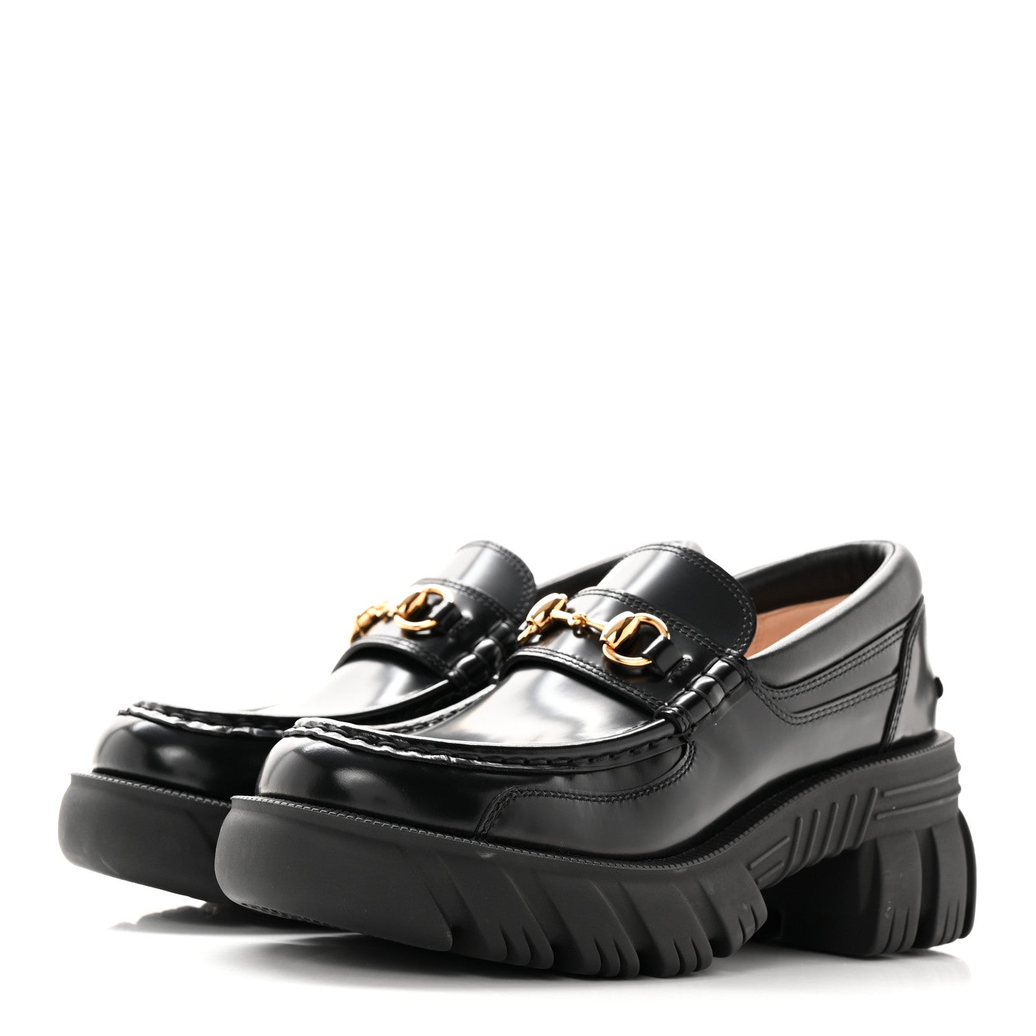 Gucci Magnum Calfskin Nappa Samoa Womens Horsebit Platform Chunky Lug Sole 40mm Loafers 37.5 Black 3 of 20