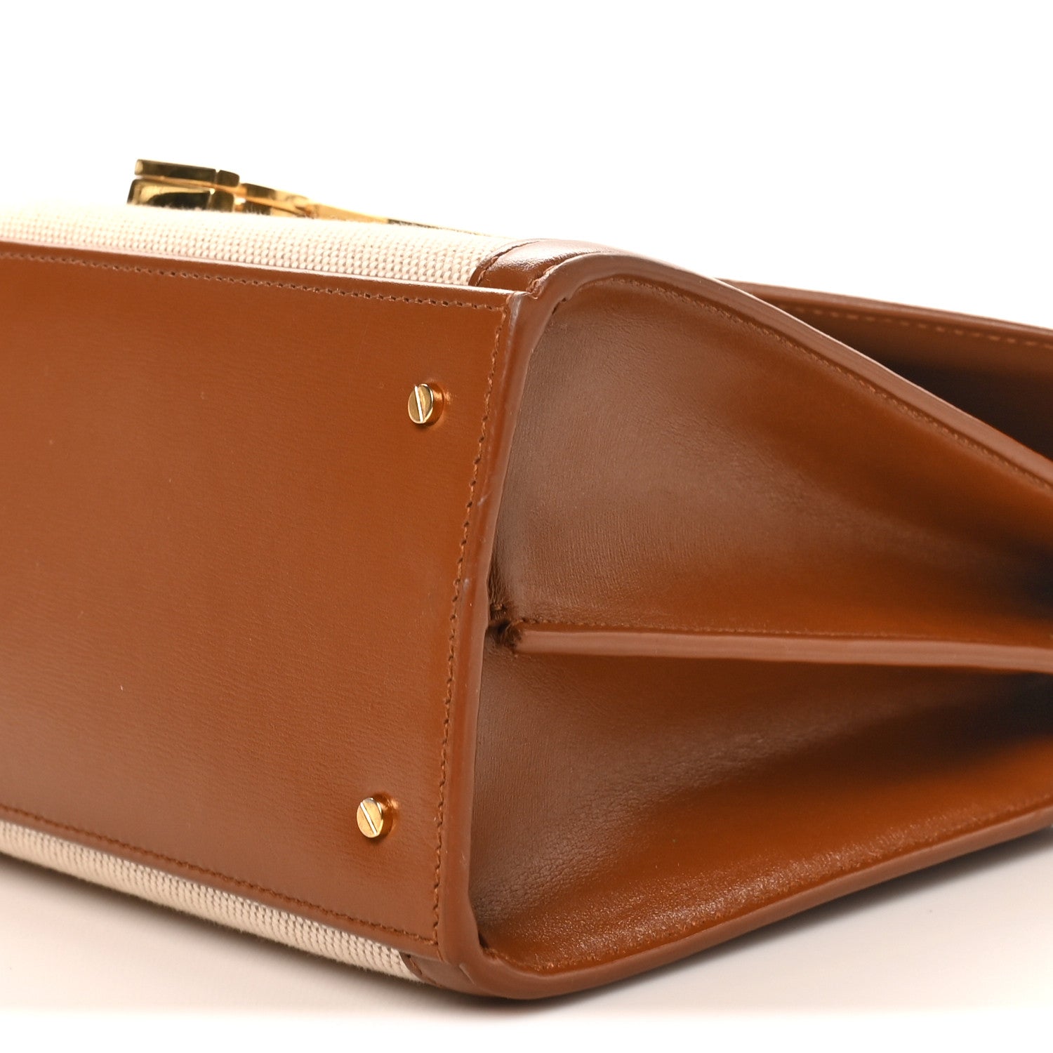 Saint Laurent Canvas Calfskin Medium Classic Monogram Cassandra Top Handle Tan Natural 9 of 9