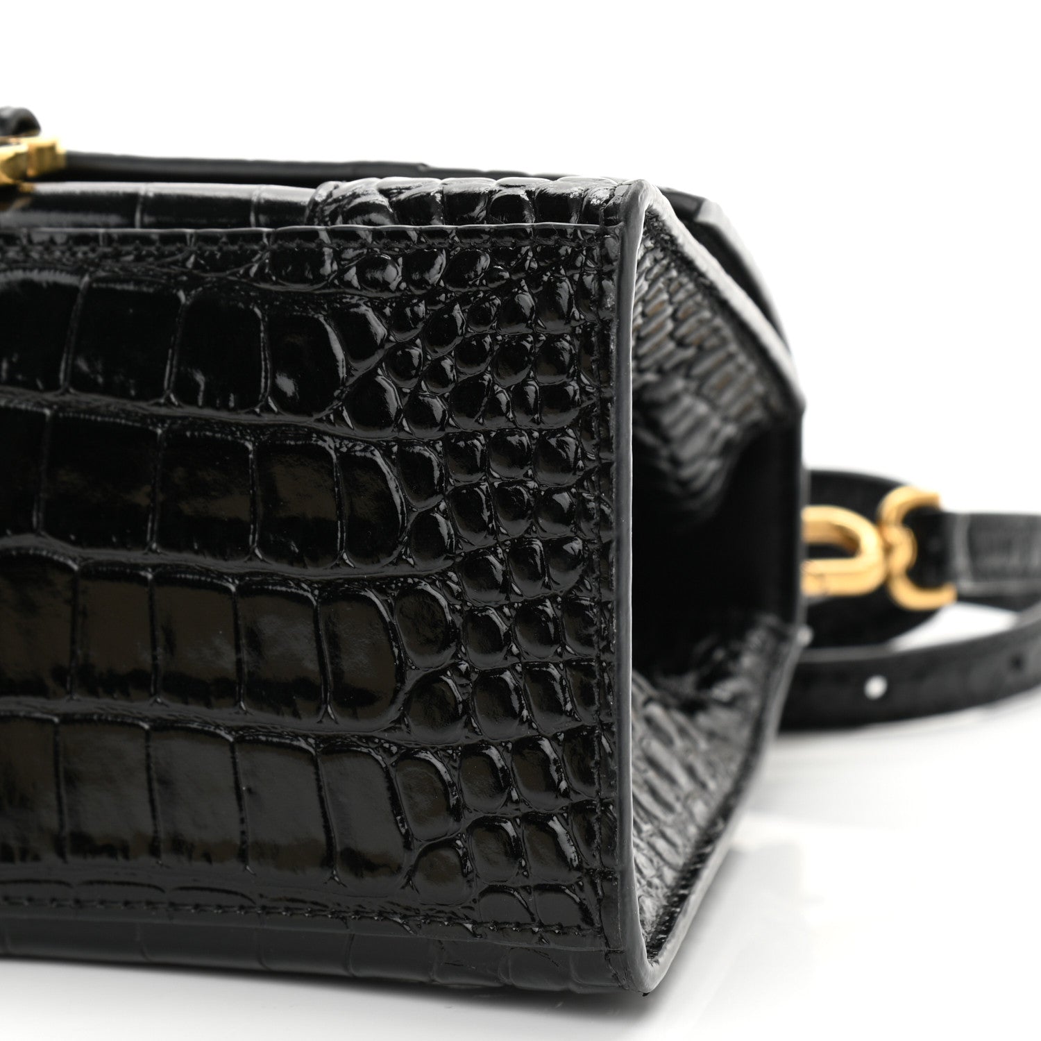 Balenciaga Shiny Calfskin Crocodile Embossed Small Hourglass Top Handle Bag Black 10 of 12