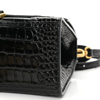Balenciaga Shiny Calfskin Crocodile Embossed Small Hourglass Top Handle Bag Black 10 of 12