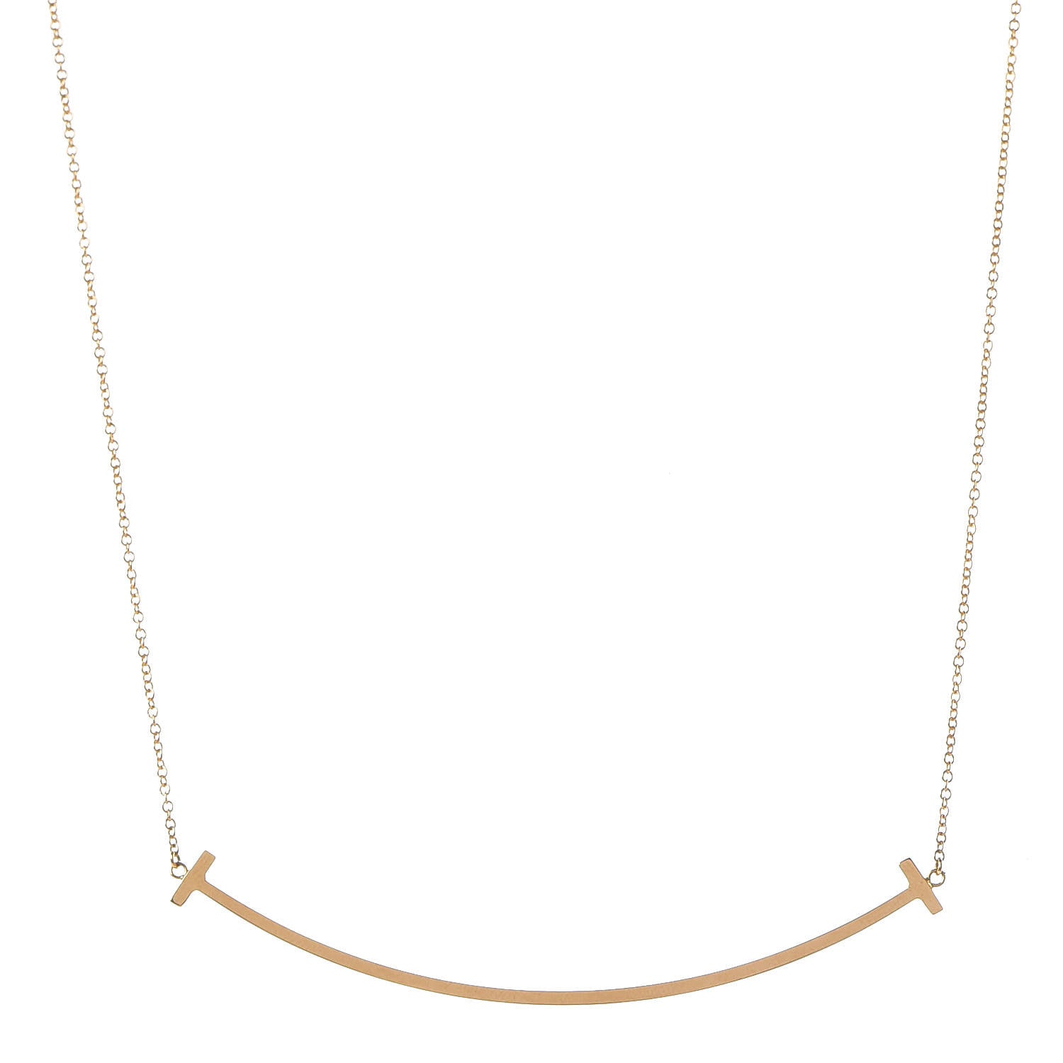 Tiffany 18K Yellow Gold Large T Smile Pendant Necklace 1 of 5