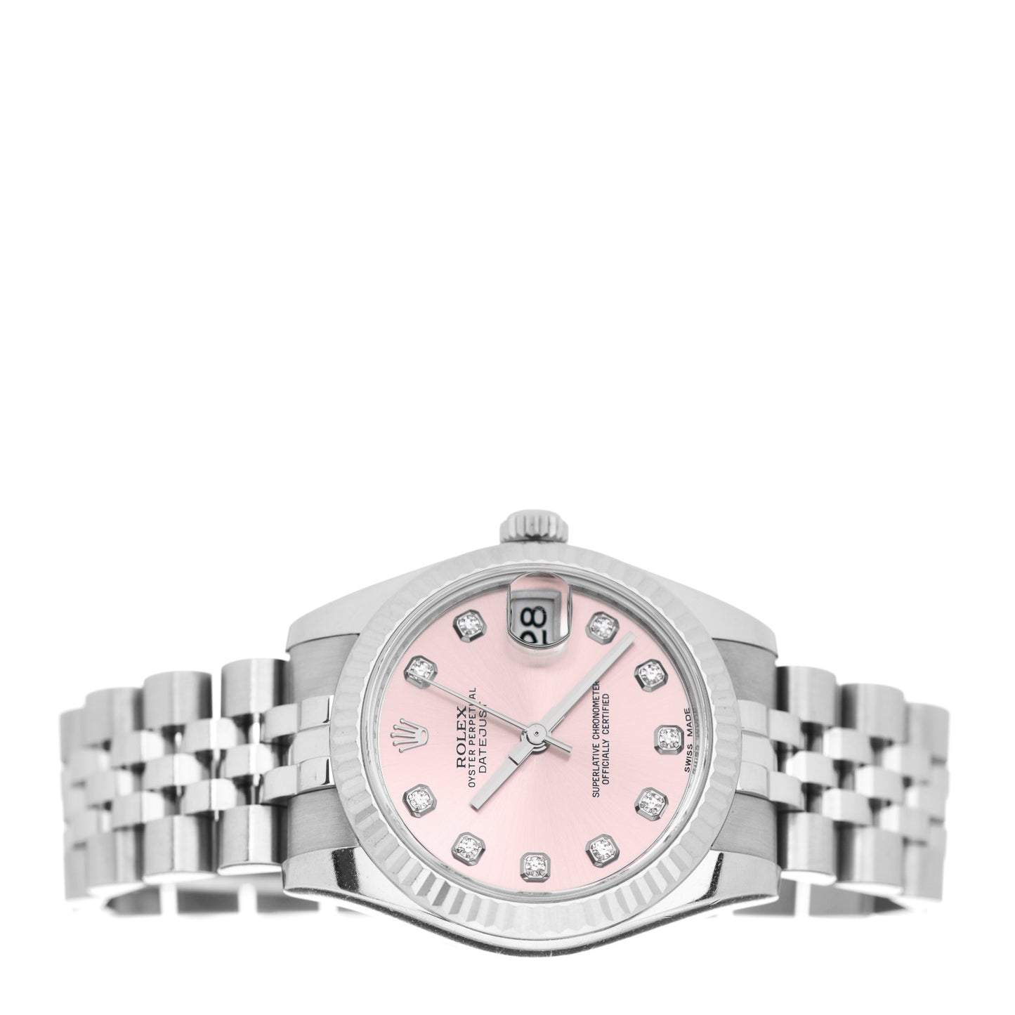 Stainless Steel 18K White Gold Diamond 31mm Oyster Perpetual Datejust Watch Pink 178274