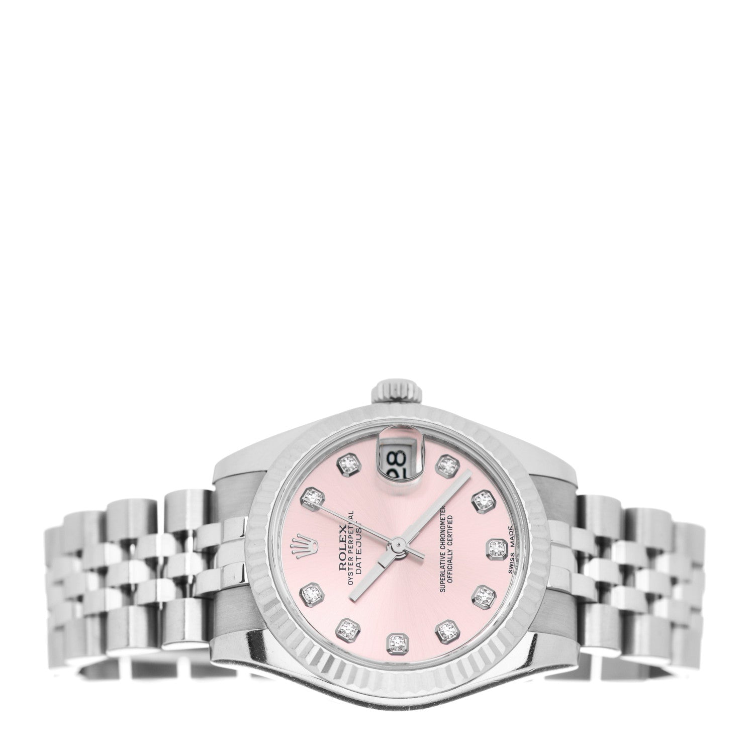 Rolex Stainless Steel 18K White Gold Diamond 31mm Oyster Perpetual Datejust Watch Pink 178274 2 of 5