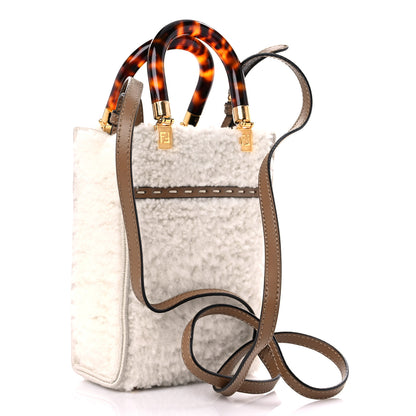 Fendi Shearling Vitello King Plexiglass Logo Mini Fendi Sunshine Shopper Tote White 3 of 14
