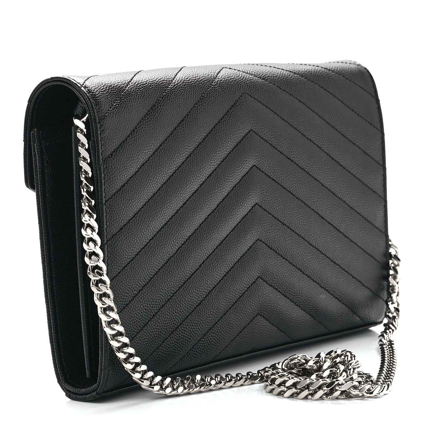 Grain De Poudre Matelasse Chevron Monogram Chain Wallet Black