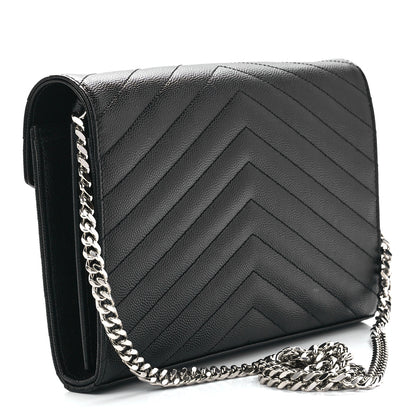 Saint Laurent Grain De Poudre Matelasse Chevron Monogram Chain Wallet Black 2 of 10
