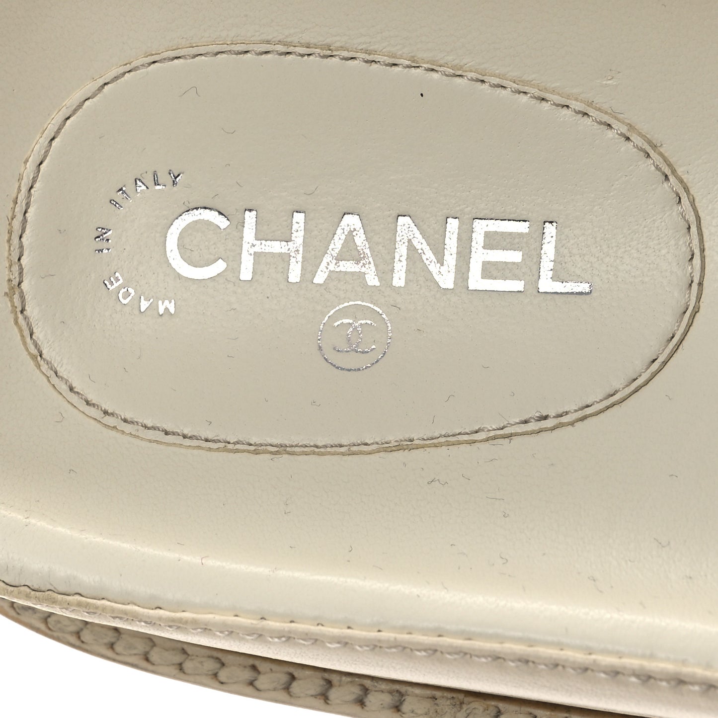 Lambskin Cha-Nel Mule Sandals 38 Ivory Multicolor