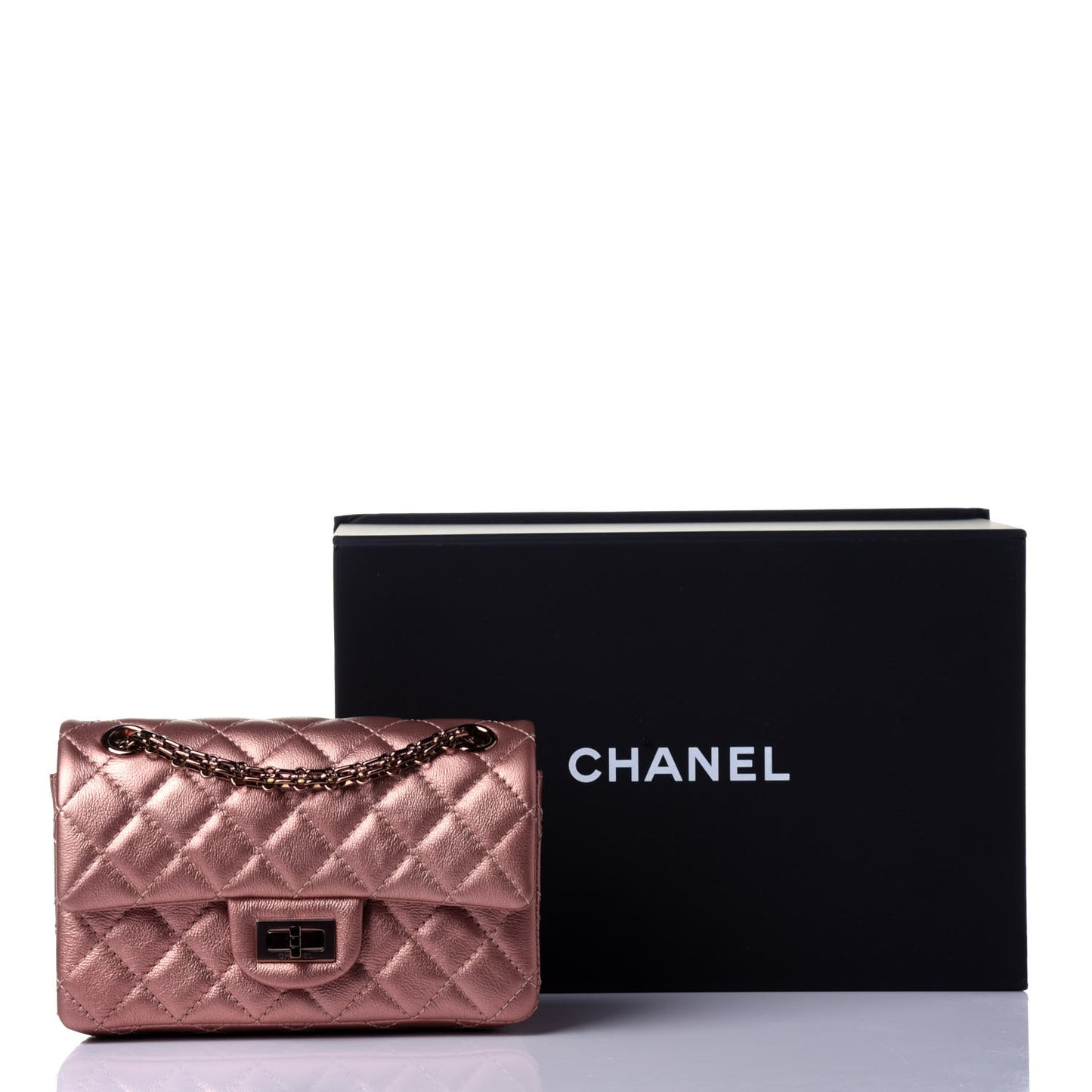 Metallic Grained Calfskin Quilted 2.55 Reissue Mini Flap Copper Pink