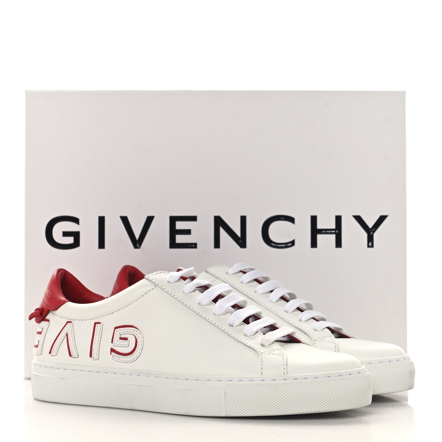 Givenchy Calfskin Reverse Logo Womens Urban Street Sneakers 37.5 White Red 10 of 10