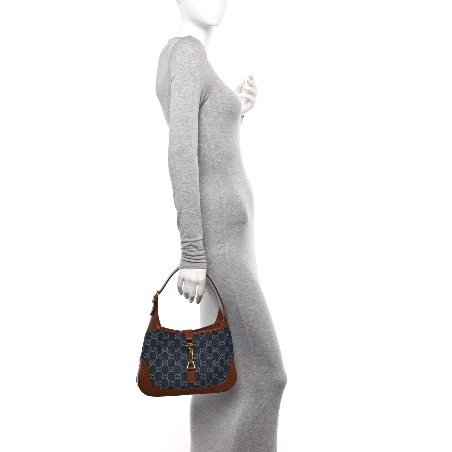 New Denim GG Monogram Calfskin Small Jackie 1961 Hobo Blue Tea Cuir