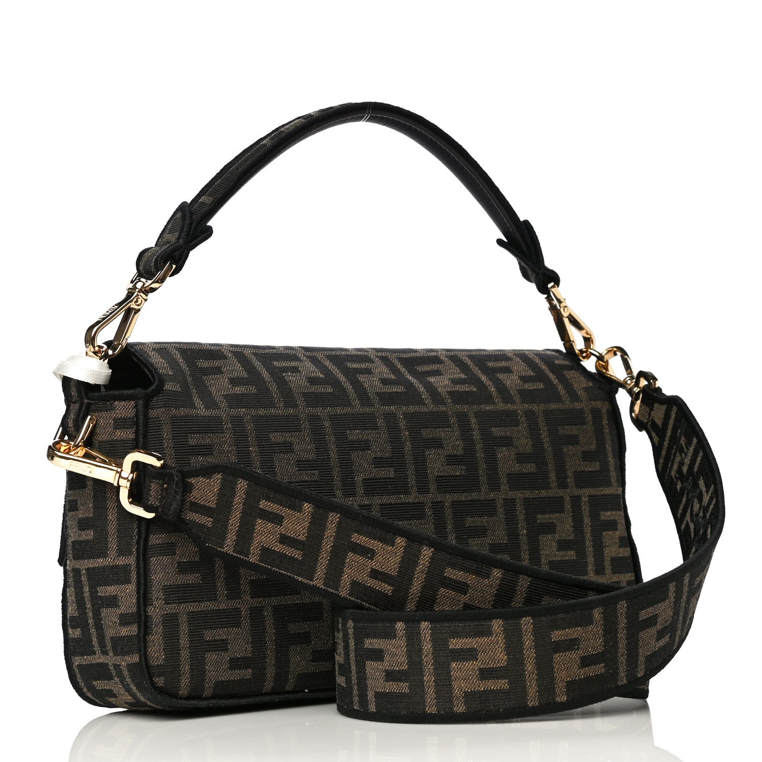 Fendi Fabric Jacquard FF 1974 Medium Baguette Tobacco Moro Black 3 of 12