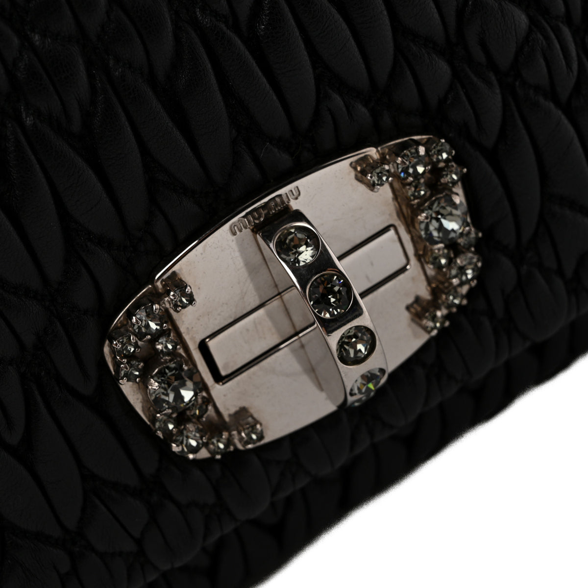 Miu Miu Nappa Matelasse Crystal Flap Clutch Black 18 of 23