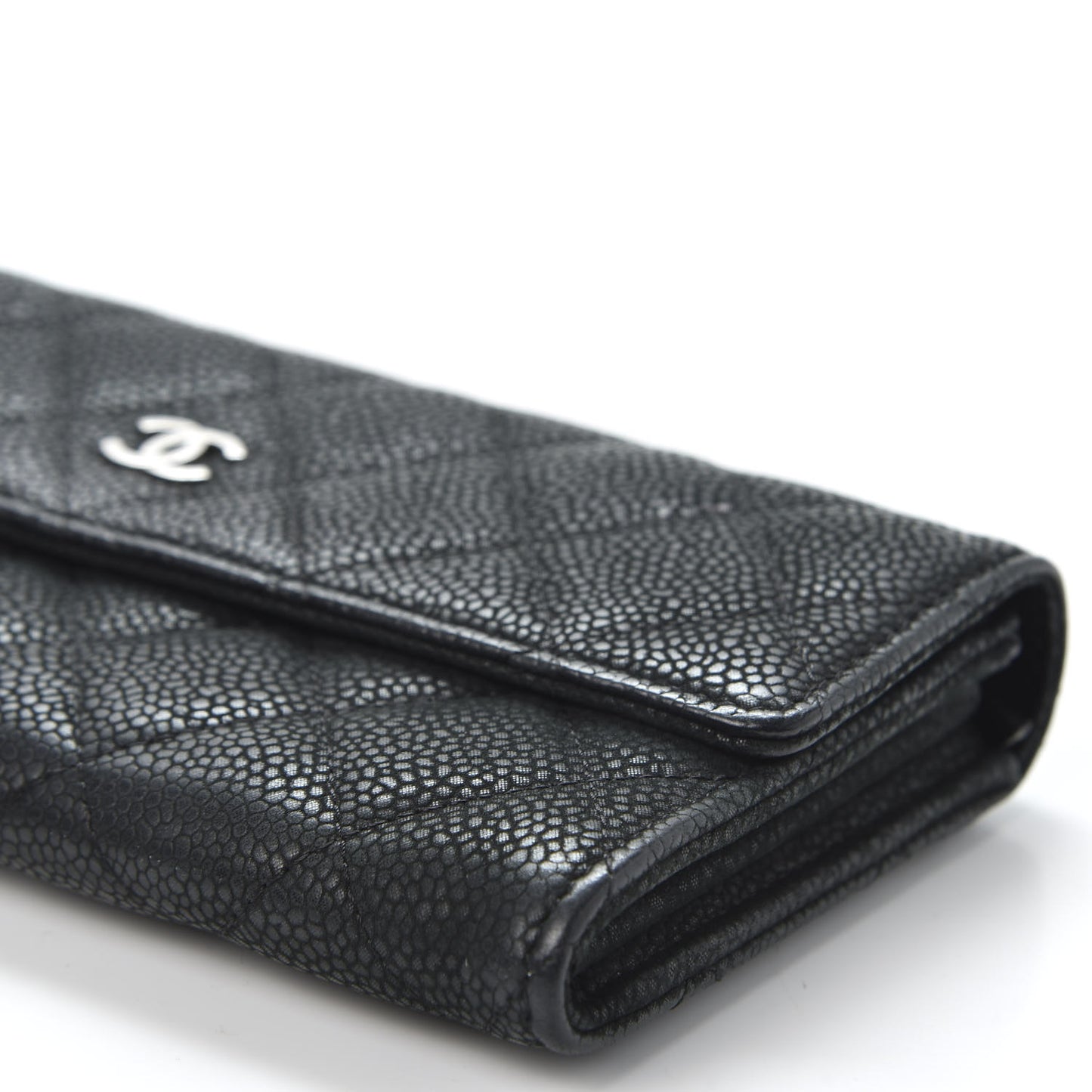 Iridescent Caviar Quilted Large Flap Wallet Black