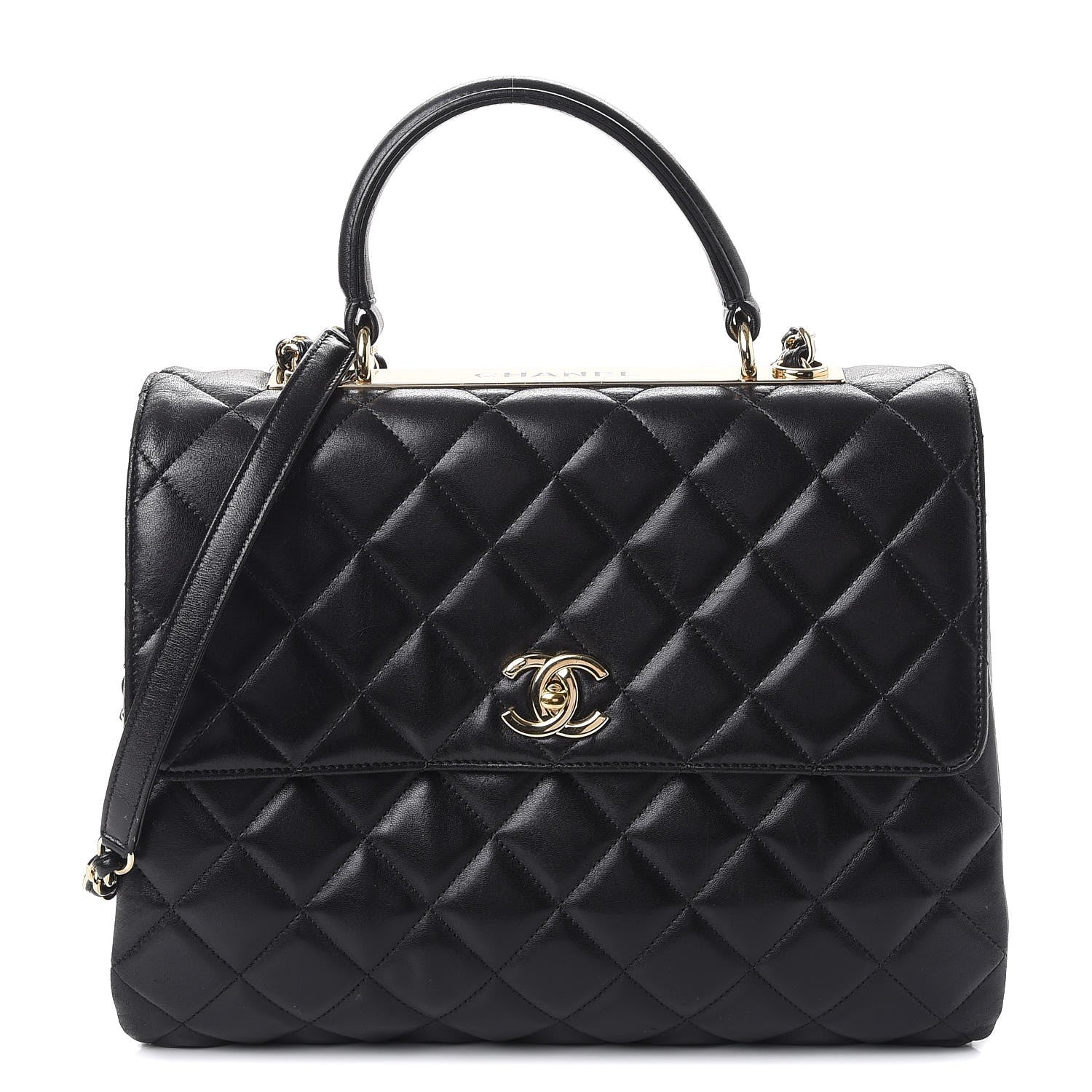 CHANEL Lambskin Quilted Large Trendy CC Dual Handle Flap Bag in the color Black by FASHIONPHILE