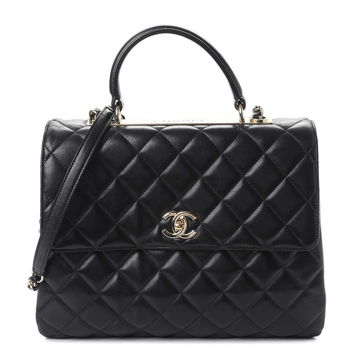 Lambskin Quilted Large Trendy CC Dual Handle Flap Bag Black