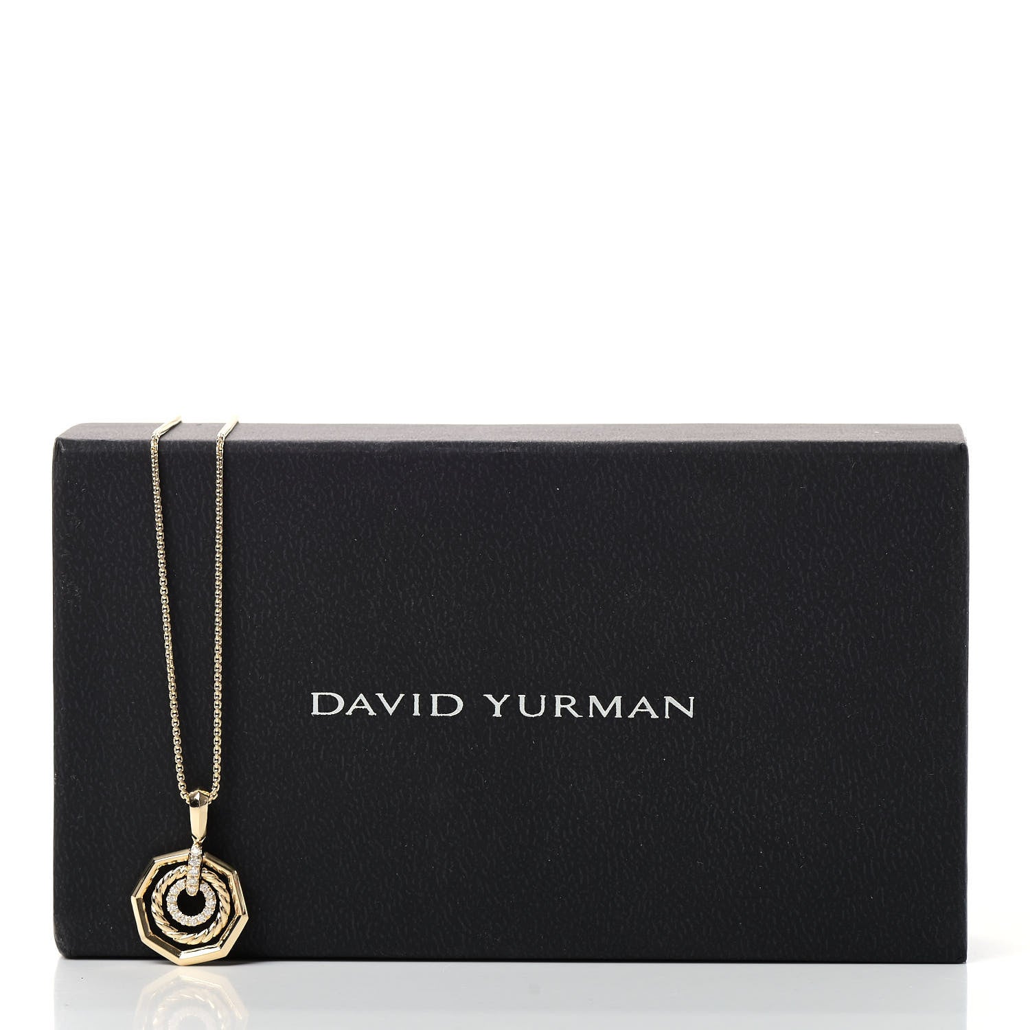 David Yurman 18K Yellow Gold Diamond 16mm Stax Pendant Necklace 7 of 7