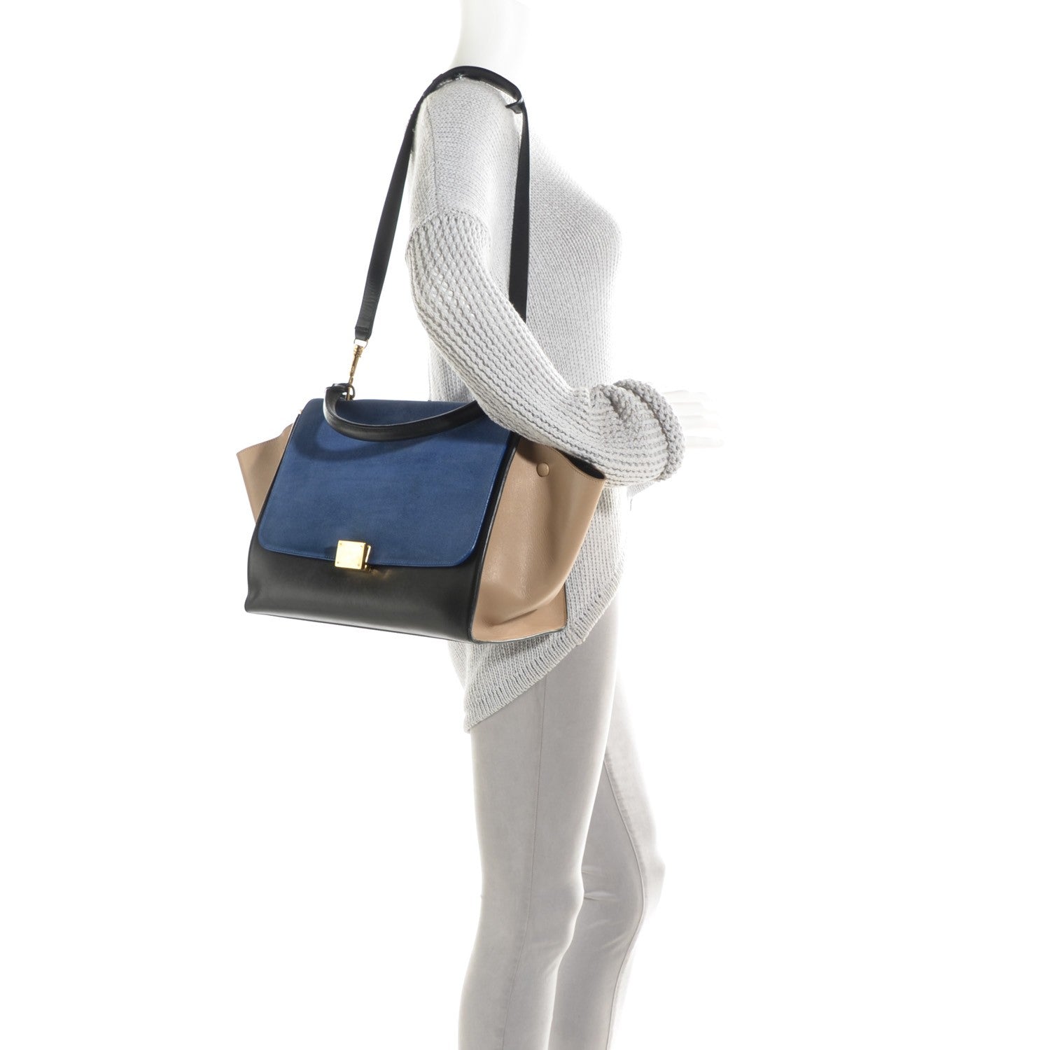 Celine Smooth Calfskin Suede Medium Tri-Color Trapeze Royal Blue 3 of 10