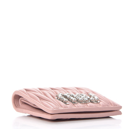 Miu Miu Nappa Matelasse Crystal Pearl Logo Compact Wallet Orchidea 4 of 8