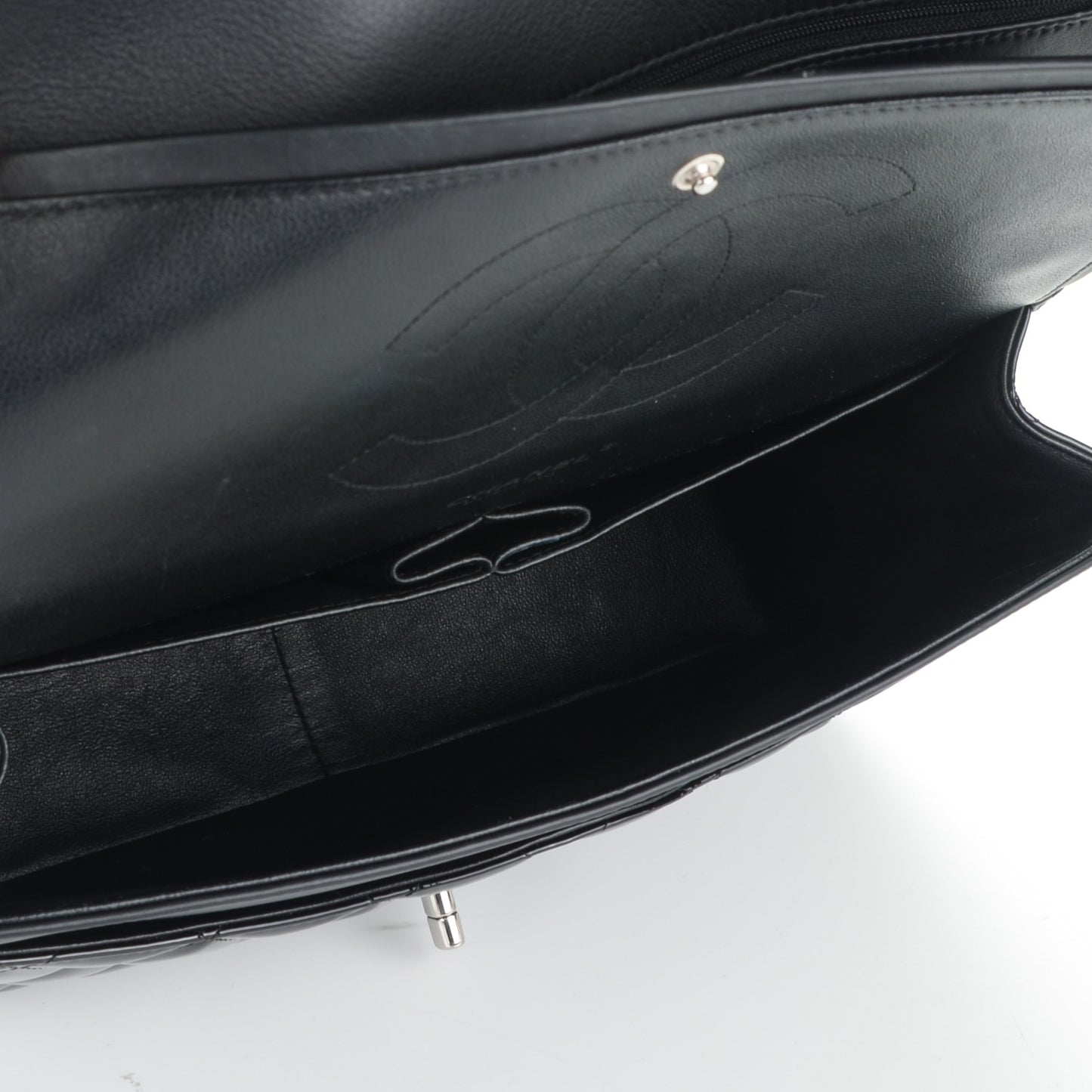 Patent Quilted Jumbo Double Flap Black
