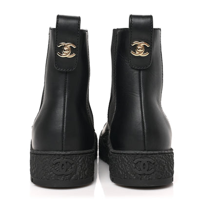 Chanel Calfskin Cap Toe CC Ankle Boots 37 Black 5 of 10