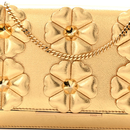 Fendi Vitello Catalan Mirror Flowerland Tube Wallet On Chain Gold 9 of 11